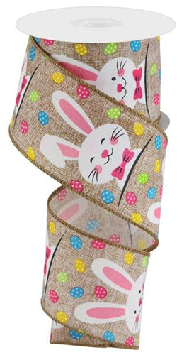 Easter Bunny Farmhouse Burlap Wired Ribbon : Beige, White, Teal, Pink, Yellow - 2.5 inches x 10 Yards (30 Feet)