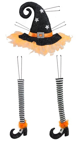 Witch Hat and Leg 3 Piece Kit : Orange Black White - 32 Inches