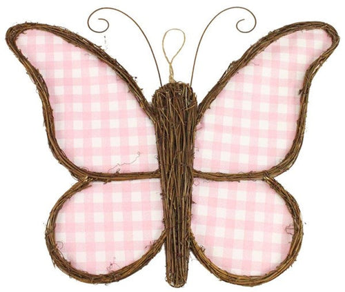 Butterfly pink white check grapevine 21.5in x 18in