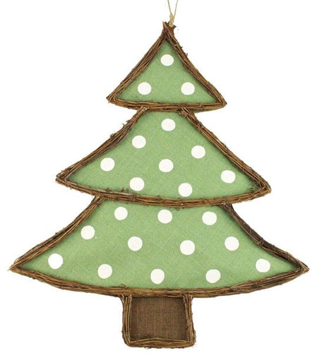 Christmas tree Green white polka dot Grapevine 22.5 Inches x 19 Inches
