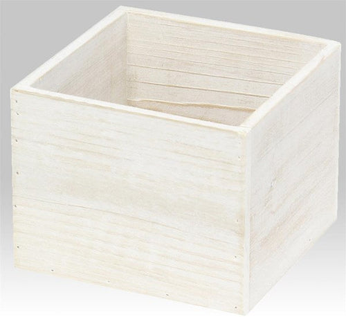 Rough Wood Square Pot : Sanded Whitewash - 6 Inches Square x 4.5 Inches