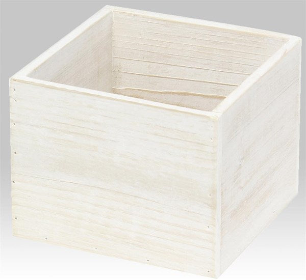 Rough Wood Square Pot : Sanded Whitewash - 6 Inches Square x 4.5 Inches