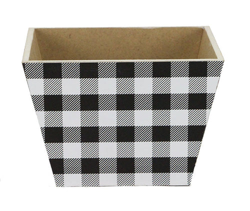 Buffalo Plaid Wood Planter Box : Black White - 7.75 Inches Square Tapered  x 5.25 Inches Height