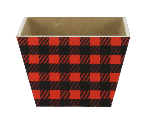 Buffalo Plaid Wood Planter Box : Red Black - 7.75 Inches Square Tapered  x 5.25 Inches Height