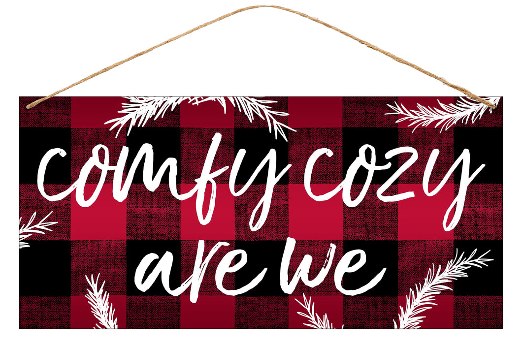 Comfy Cozy Tin Sign : White Red Black - 12 Inches x 6 Inches