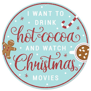 Hot Cocoa Movies Christmas Gingerbread Round Metal Sign : 12 Inches Diameter