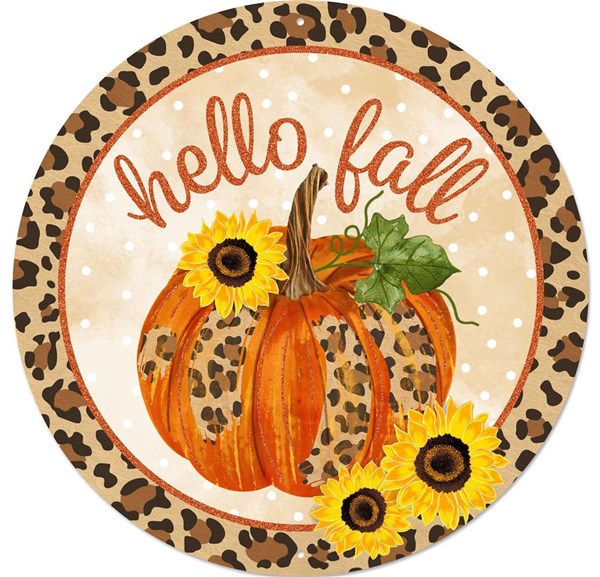 Hello Fall with Pumpkin Sunflower - 12 Inches Round