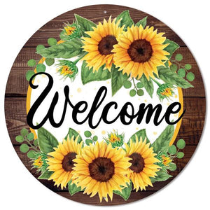 12"Dia Welcome W/Sunflower W/Wood Border