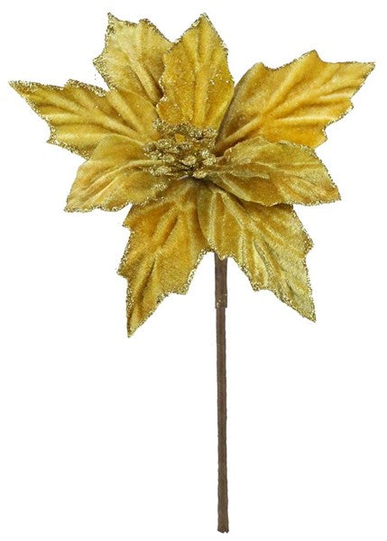 Gold Velvet Christmas Floral Pick : Gold - 8 Inches Long x 6.5 Inches Wide