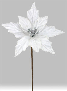 White Silver Velvet Christmas Floral Pick : White Silver - 8 Inches Long x 6.5 Inches Wide