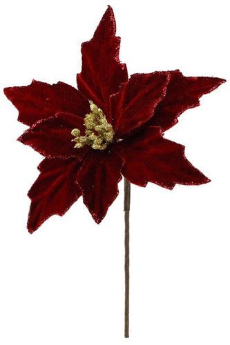 Velvet Christmas Floral Pick : Cranberry Red - 8 Inches Long x 6.5 Inches Wide