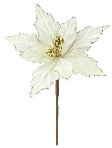 Velvet Christmas Floral Pick : Cream Ivory Gold - 8 Inches Long x 6.5 Inches Wide