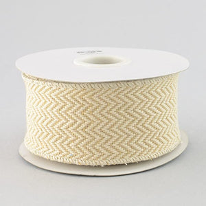 Woven Jacquard Chevron Wired Ribbon : Natural Beige - 2.5 Inches x 10 Yards (30 Feet)