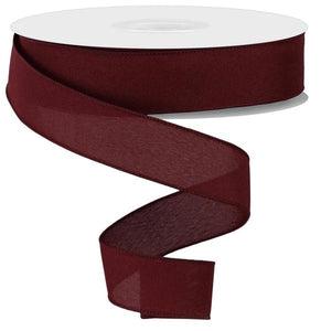 Solid Faux Burlap Canvas Wired Ribbon : Burgundy Maroon Red - 1.5 Inches x 50 Yards (150 Feet)