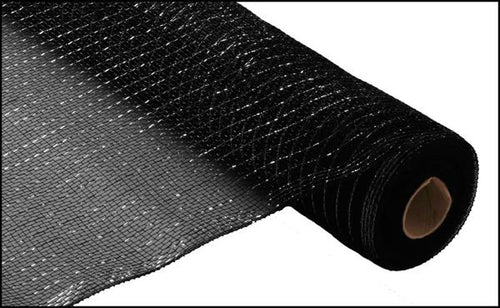 Deco Poly Mesh Ribbon : Metallic Black - 21 Inches x 10 Yards (30 Feet)