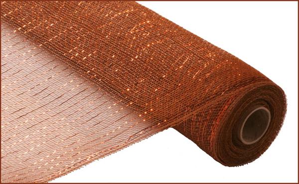 Deco Poly Mesh Ribbon : Metallic Brown with Copper Foil - 21 Inches x 10 Yards (30 Feet)