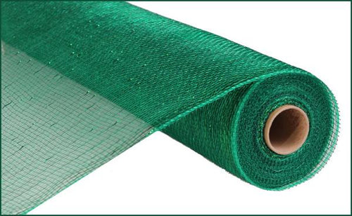 Deco Poly Mesh Ribbon : Metallic Emerald Green - 21 Inches x 10 Yards (30 Feet)