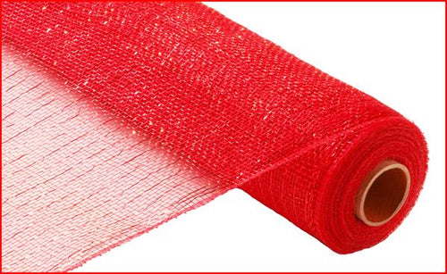 Deco Poly Mesh Ribbon : Metallic Red - 21 Inches x 10 Yards (30 Feet)
