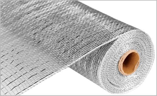 Deco Poly Mesh Ribbon : Metallic Silver - 21 Inches x 10 Yards (30 Feet)
