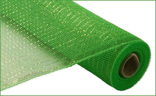 Deco Poly Mesh Ribbon : Metallic Lime Green - 21 Inches x 10 Yards (30 Feet)