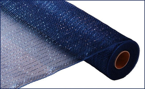 Poly Deco Mesh Ribbon : Metallic Navy Foil - 21 Inches x 10 Yards (30 Feet)