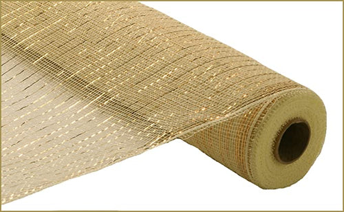 Deco Poly Mesh Ribbon : Metallic Cream Gold - 21 Inches x 10 Yards (30 Feet)