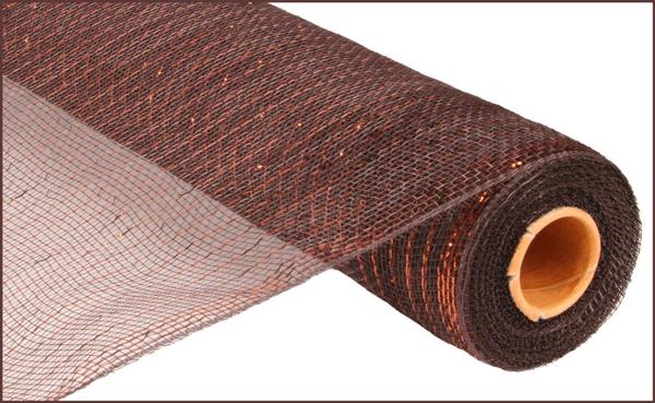 Deco Poly Mesh Ribbon : Metallic Brown Copper - 21 Inches x 10 Yards (30 Feet)