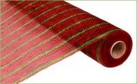 Metallic Deco Poly Stripe Mesh Ribbon: Red Green - 21 Inches x 10 Yards (30 Feet)