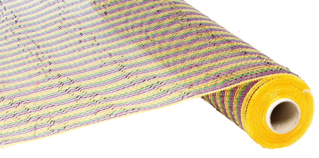 Wide Foil Poly Deco Mesh Ribbon: Purple Yellow Green - 21 Inches x 10 Yards (30 Feet)