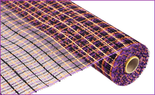Basket Weave Deco Mesh Purple Black Orange 21inches x 10 feet (30 yards)