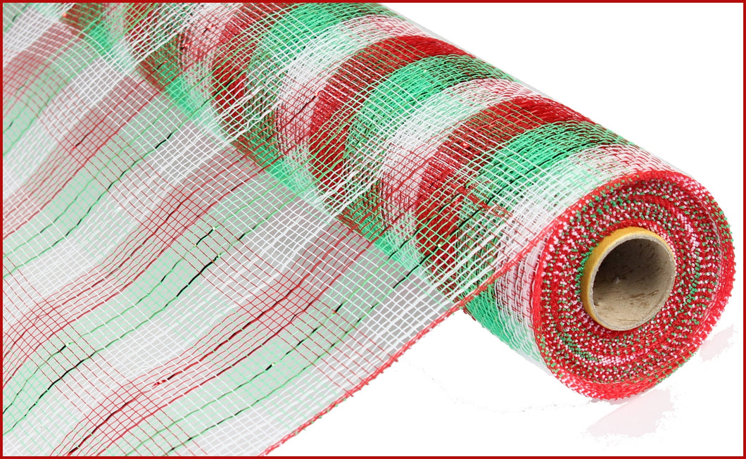 Poly Deco Mesh: Metallic Red/Lime/White Check - 21 Inches x 10 Yards (30 Feet)