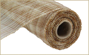 Deco Poly Mesh Ribbon : Multi Stripe Ivory Brown Natural Beige -  21 Inches x 10 Yards (30 Feet)