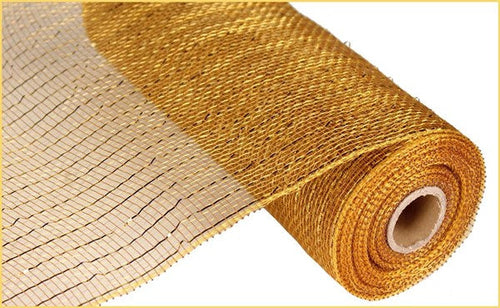 Deco Poly Mesh Ribbon : Metallic Gold Brown with Gold Foil - 10 Inches x 10 Yards (30 Feet)