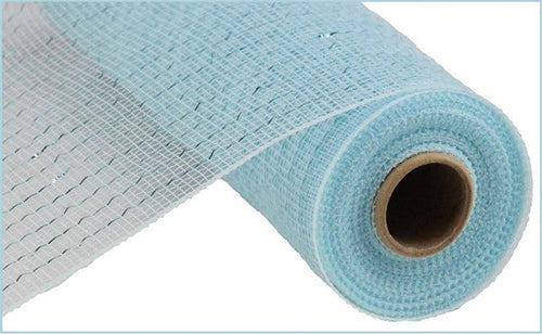 Deco Poly Mesh Ribbon : Metallic Light Blue with Light Blue Foil - 10 Inches x 10 Yards (30 Feet)