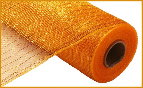 Deco Poly Mesh Ribbon : Metallic Yellow Gold with Gold Foil - 10 Inches x 10 Yards (30 Feet)