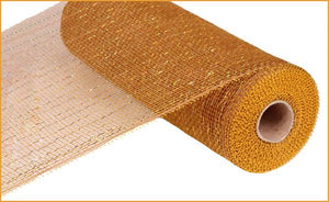 Deco Poly Mesh Ribbon : Metallic Gold Brown with Laser Gold Foil - 10 Inches x 10 Yards (30 Feet)