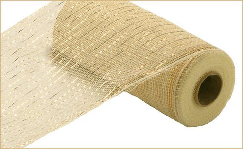 Deco Poly Mesh Ribbon : Metallic Cream with Gold Foil - 10 Inches x 10 Yards (30 Feet)
