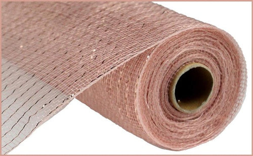 Deco Poly Mesh Ribbon : Metallic Rose Gold with Rose Gold Foil - 10 Inches x 10 Yards (30 Feet)