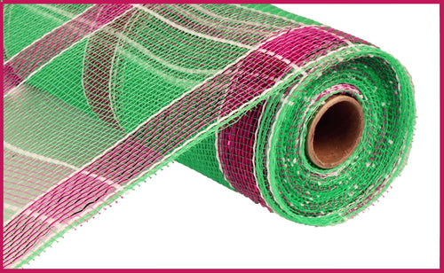 Metallic Poly Deco Mesh Wired Ribbon: Pink Lime - 10 Inches x 10 Yards (30 Feet)