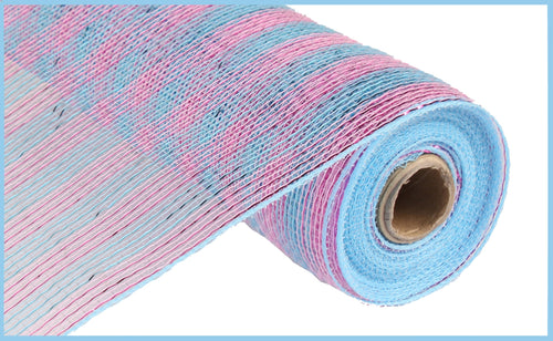 Stripe Mesh Ribbon: Blue Pink -  10 Inches x 10 Yards (30 Feet)