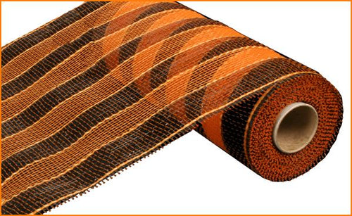Deco Poly Mesh Ribbon : Black and Orange Striped - 10 Inches x 10 Yards (30 Feet)