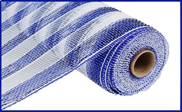 Stripe Mesh Ribbon: Royal Blue White -  10 Inches x 10 Yards (30 Feet)