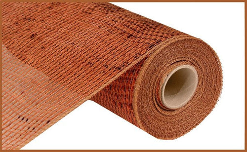 Deluxe Wide Foil Deco Poly Mesh Ribbon : Brown With Metallic Strips of Copper Foil - 10 Inches x 10 Yards (30 Feet)