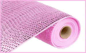 Deluxe Wide Foil Deco Poly Mesh Ribbon : Pink With Metallic Strips of Pink Foil - 10 Inches x 10 Yards (30 Feet)