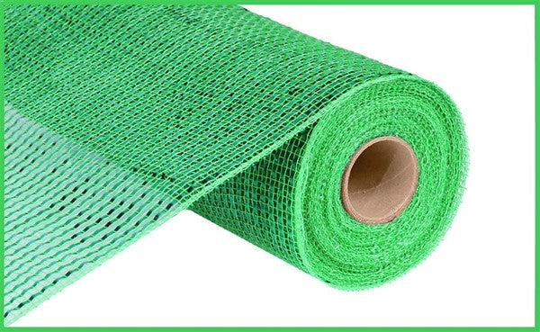 Deluxe Wide Foil Deco Poly Mesh Ribbon : Lime Green with Lime Foil - 10 Inches x 10 Yards (30 Feet)