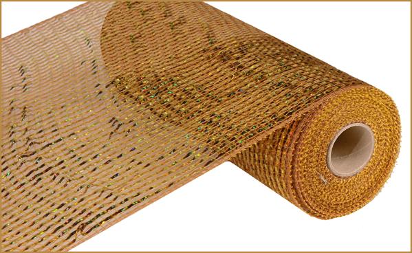 Deluxe Wide Foil Deco Poly Mesh Ribbon : Antique Gold Foil Solid - 10 Inches x 10 Yards (30 Feet)