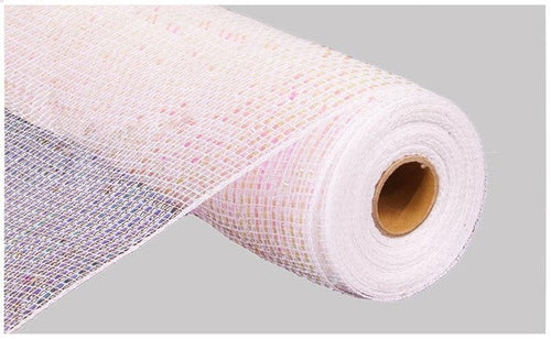 Deluxe Wide Foil Deco Poly Mesh Ribbon : Solid White Iridescent - 10 Inches x 10 Yards (30 Feet)