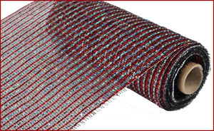 Antique Laser Deco Mesh Ribbon: Red Silver -  10 Inches x 10 Yards (30 Feet)