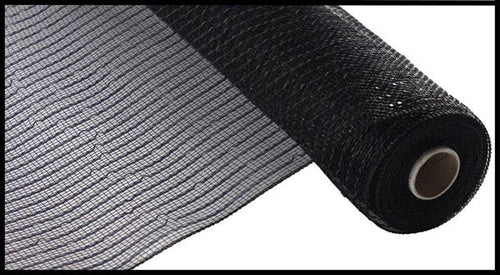 Wide Foil Deco Poly Mesh Ribbon : Black with Black Foil - 10 Inches x 10 Yards (30 Feet)