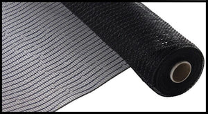 Wide Foil Deco Poly Mesh Ribbon : Black with Black Foil - 10 Inches x 10 Yards (30 Feet)